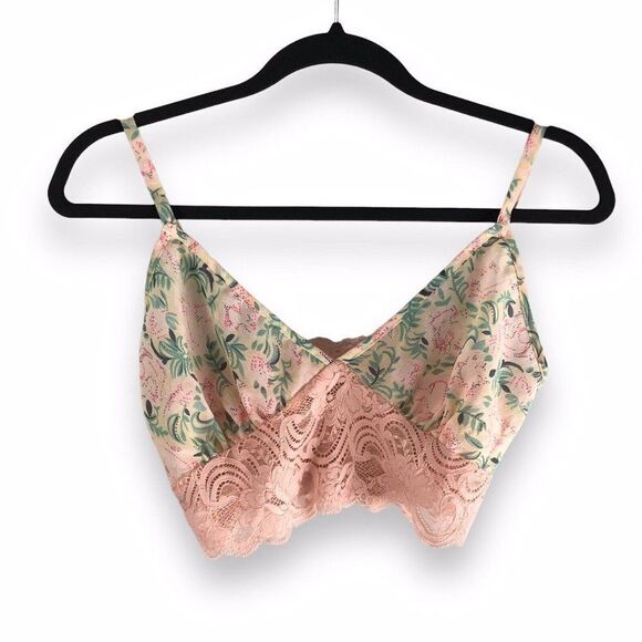 Victoria's Secret Size Small Gold Crown Label Bralette Unlined Floral Pink Lace - Picture 1 of 16